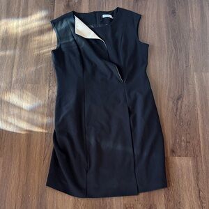 Calvin Klein Elegant Black Sleeveless Sheath Dress Asymmetric Collar Work Office